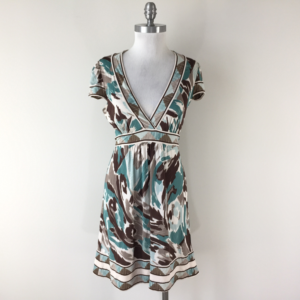 Bcbgmaxazria S Brown Blue V Neck Dress Career